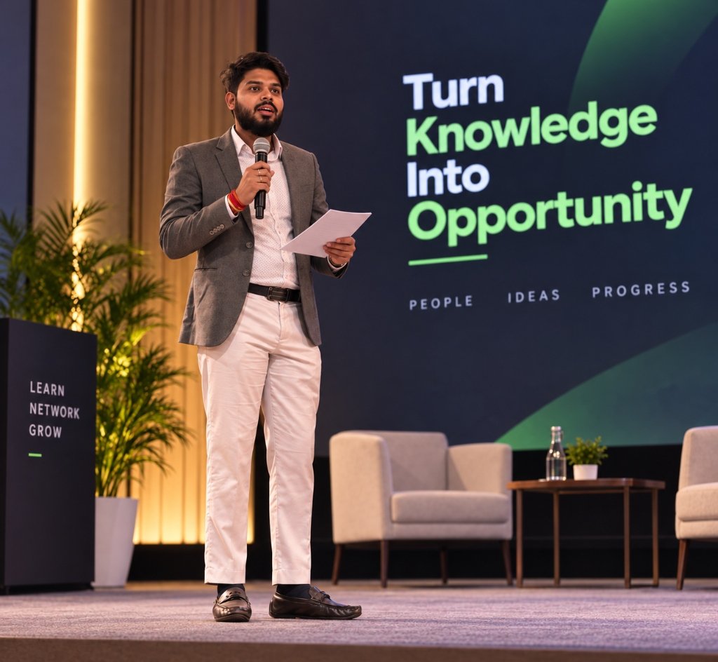 CountryEdu Keynote Speaker delivering career development presentation on stage